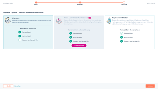 HubSpot Chatflows Agentenauswahl