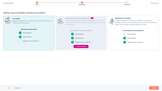 HubSpot Chatflows Agentenauswahl