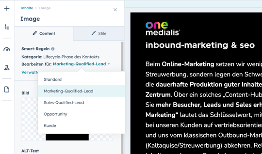 HubSpot Smart Rules nach Lifecycle-Phase