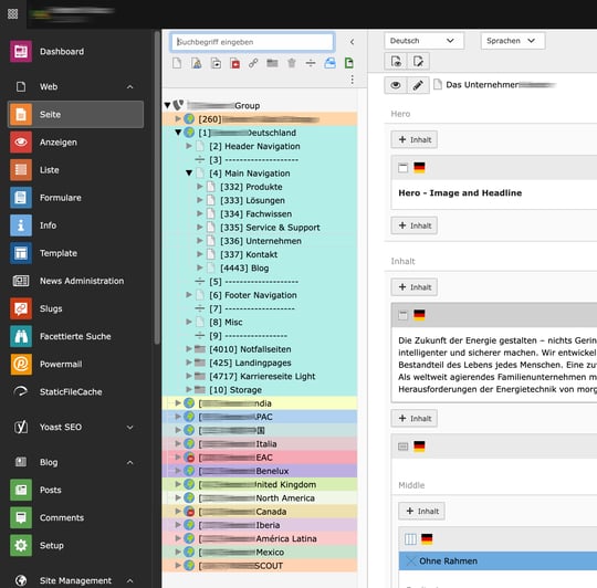 TYPO3 Seitenbaum und Editing